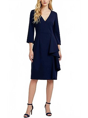 Eliza J V-Neck Midi Dress in Navy (view 2)