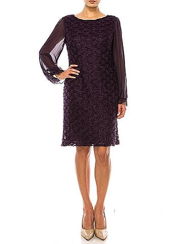 Connected Apparel Short Evening Shift Dress in Aubergine (view 2)