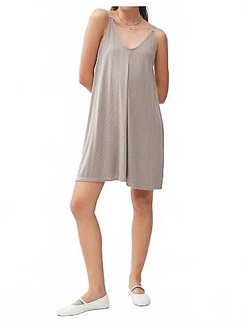 Be Cool Ribbed V-Neck Knit Mini Dress in Grey Brown (view 2)
