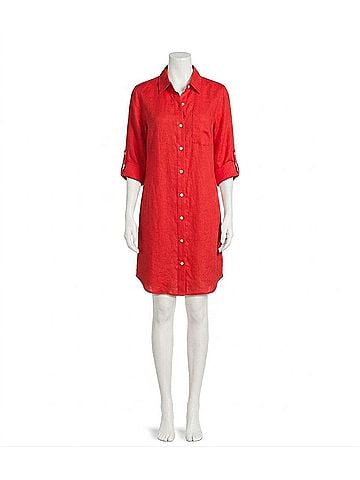 Karen Kane Linen Shirtdress - Petite Petite in Cherry (view 1)