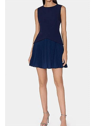 Milly Haddy Pleated Mini Dress in Blue (view 2)