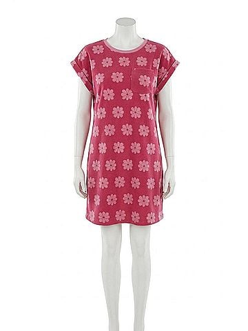 LoveRiche Good Vibes French Terry Dress in Floral Pink (view 1)