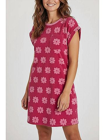 LoveRiche Good Vibes French Terry Dress in Floral Pink (view 2)