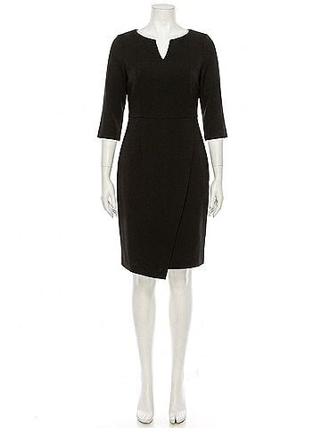 Connected Apparel V-Cut Neck 3/4 Sleeve Dress in Black (view 1)