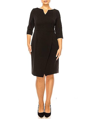Connected Apparel V-Cut Neck 3/4 Sleeve Dress in Black (view 2)