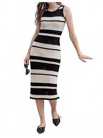 Blu Pepper Santorini Stripe Knit Midi Dress in Dark Grey (view 2)