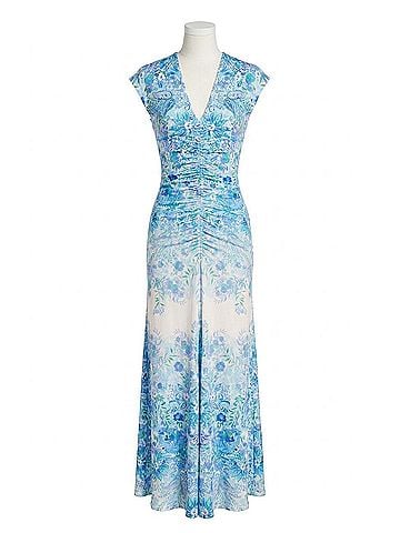 Hale Bob Kamiyah Shirred Floral Long Jersey Dress in Multi Pastels (view 1)