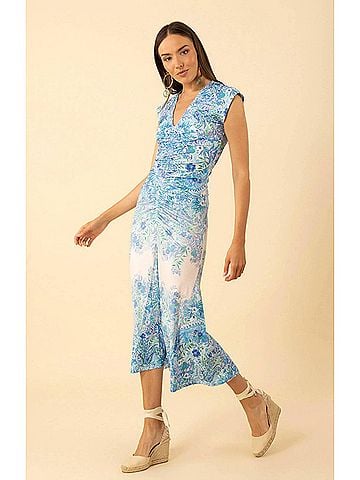 Hale Bob Kamiyah Shirred Floral Long Jersey Dress in Multi Pastels (view 2)
