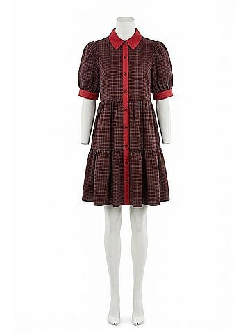Oddi Checkered Plaid Babydoll Dress in Red (view 1)