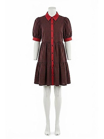 Oddi Checkered Plaid Babydoll Dress in Red (view 1)