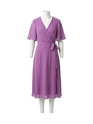 Ralph Lauren Women's Chiffon Wrap Midi Dress in Purple (view 1)