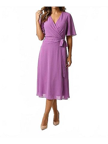 Ralph Lauren Women's Chiffon Wrap Midi Dress in Purple (view 2)
