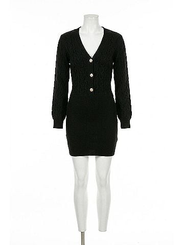 Fashion Nova Women's Cable Knit Button Front Sweater Mini Dress in Black (view 1)