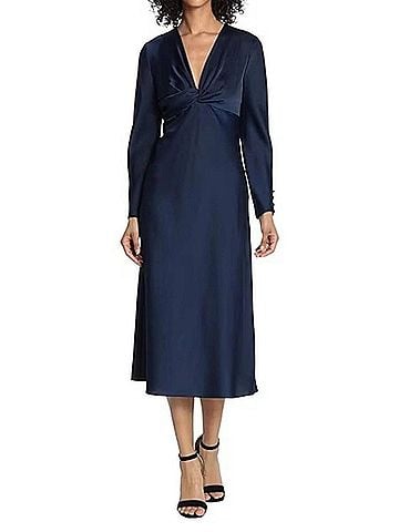 Maggy London Long Sleeve Twisted Knot Midi Dress in Twilight Navy (view 2)