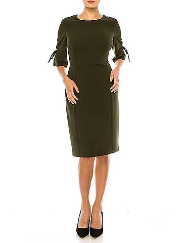 Connected Apparel Cocktail Sheath Dress in Olive (view 2)