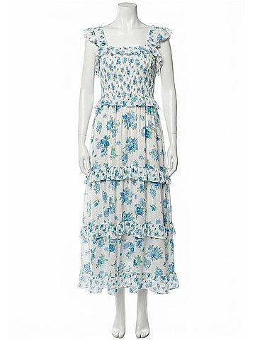 Easel Women's Linnea Printed Gauze Tiered Maxi Dress in Blue &amp; Cream (view 1)