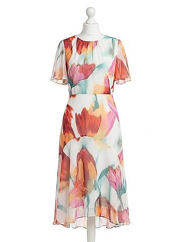 Maggy London Floral Chiffon Midi Dress in Cream Cord (view 1)