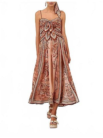 Zimmermann Aster Scarf Midi Dress in Pink Paisley Floral (view 2)