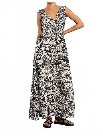 Molly Bracken Women's Smocked Maxi Dress in Black Hawaii (view 2)