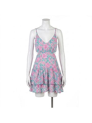 Lumiere Coastal Embroidered Floral Tiered Dress in Pink &amp; Blue (view 1)