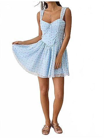 For Love & Lemons Amore Bouquet Corset Mini Dress in Blue (view 2)