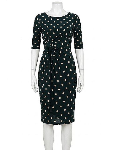 Connected Apparel Pleated Waist Sheath Dress in Hunter Camel (view 1)