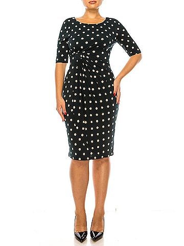 Connected Apparel Pleated Waist Sheath Dress in Hunter Camel (view 2)