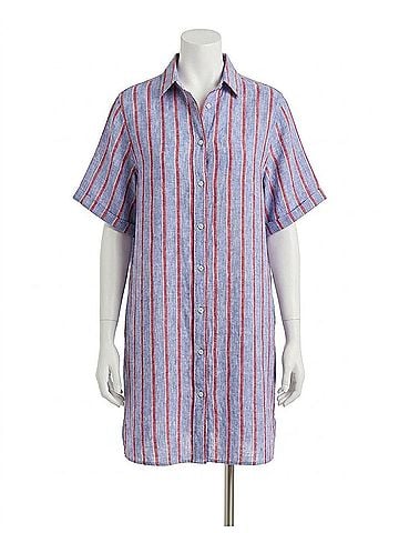 Frank & Eileen Rosemary Short-Sleeve Mini Shirtdress in Blue Red Textured Stripe (view 1)