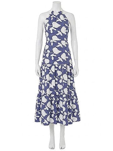 Milly Hayden Floral Embroidered Midi Dress in Blue (view 1)