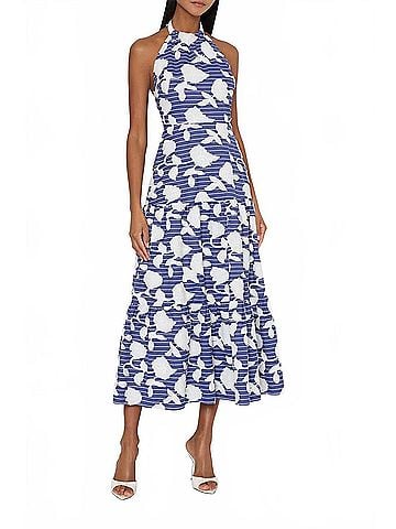 Milly Hayden Floral Embroidered Midi Dress in Blue (view 2)