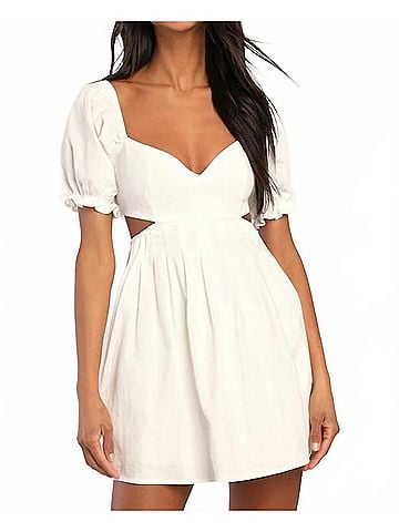 Lulus Love The Feeling Puff Sleeve Lace-Up Cutout Mini Dress in White (view 2)