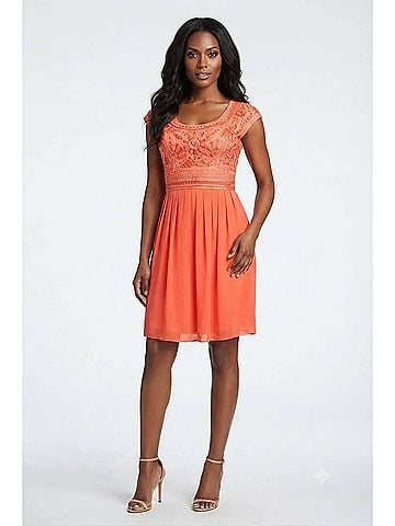 Sue Wong Soutache Embroidered Pleated A-Line Dress in Orange (view 2)
