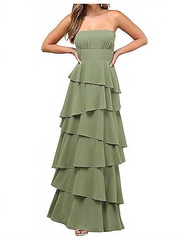 Lulus Gorgeous Essence Strapless Tiered Maxi Dress in Sage (view 2)