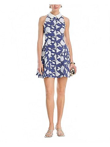 Milly Maxine Floral Embroidered Mini Dress in Blue White (view 2)