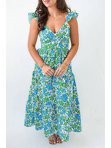 Sugarlips Bivore Floral Tiered Maxi Dress in Blue/Green (view 2)