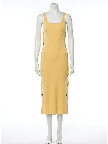 Doe & Rae Magnolia Asymmetrical Sweater Ribbed Tank Dress in Yellow (view 1)