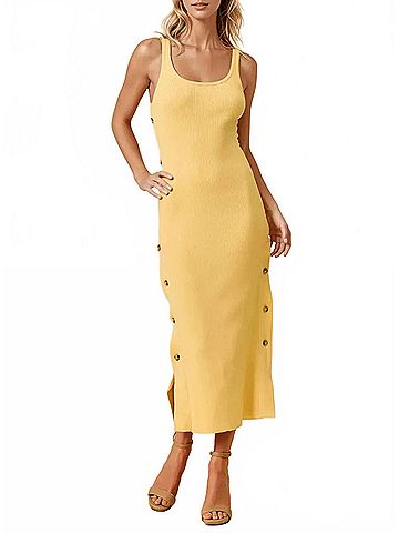 Doe & Rae Magnolia Asymmetrical Sweater Ribbed Tank Dress in Yellow (view 2)