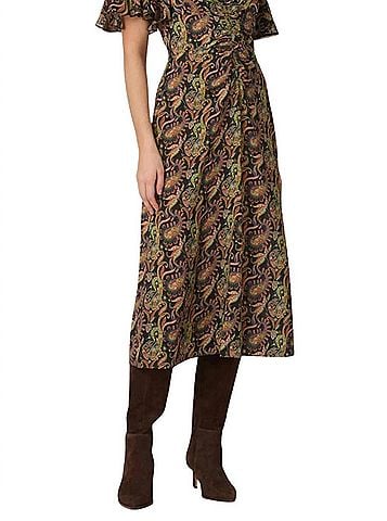 Shoshanna Drew Midi Dress in Jet Teal Rust Multi (view 2)
