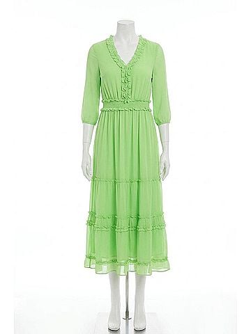 Nicole Miller Smocked Waist Tiered Maxi Dress in Summer Green (view 1)