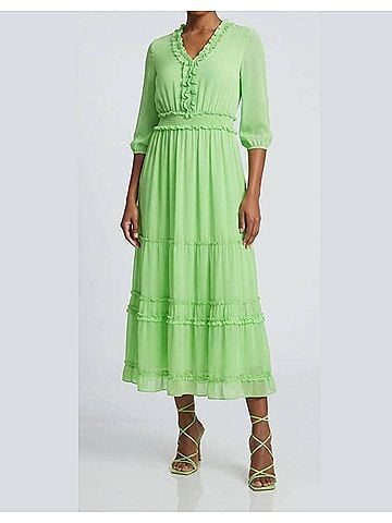 Nicole Miller Smocked Waist Tiered Maxi Dress in Summer Green (view 2)