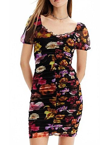 Desigual Short Ruched Dress in Black (view 2)