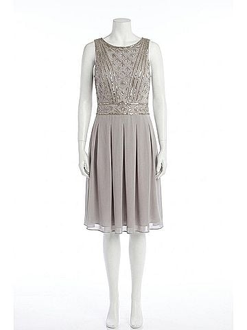 Sue Wong Sleeveless Beaded Bodice Pleated Dress in Platinum (view 1)