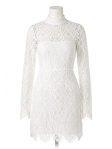 Lulus Gorgeous Attraction Lace Structured Long Sleeve Mini Dress in White (view 1)