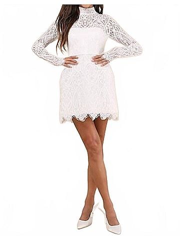 Lulus Gorgeous Attraction Lace Structured Long Sleeve Mini Dress in White (view 2)