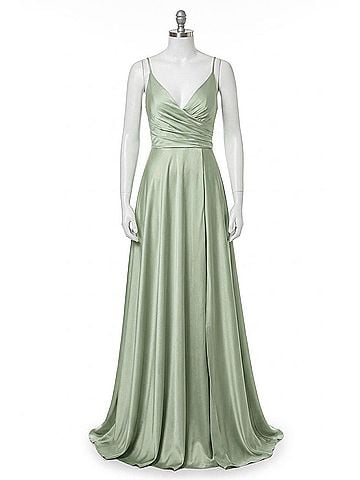 Cinderella Divine Long Sweetheart Satin Dress in Sage (view 1)