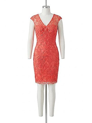 Sue Wong Soutache Embroidered Sheath Evening Dress in Flamingo (view 1)