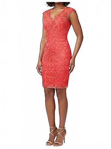Sue Wong Soutache Embroidered Sheath Evening Dress in Flamingo (view 2)