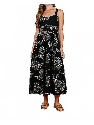 Blu Pepper Floral Embroidered Spaghetti Strap Midi Dress in Black (view 2)