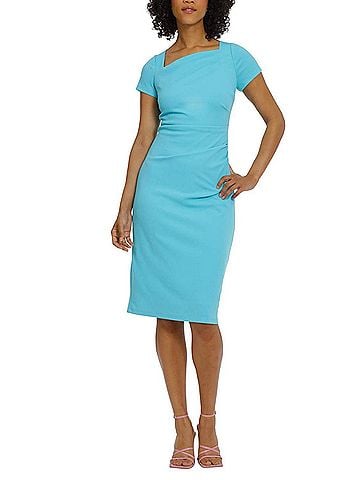 Maggy London Asymmetrical Neckline Sheath Dress in Aqua (view 2)