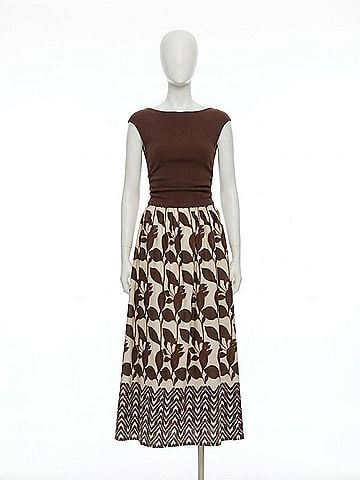 Fifteen Twenty Women's Carina Long Contrast Dress in Brown With Cream (view 1)